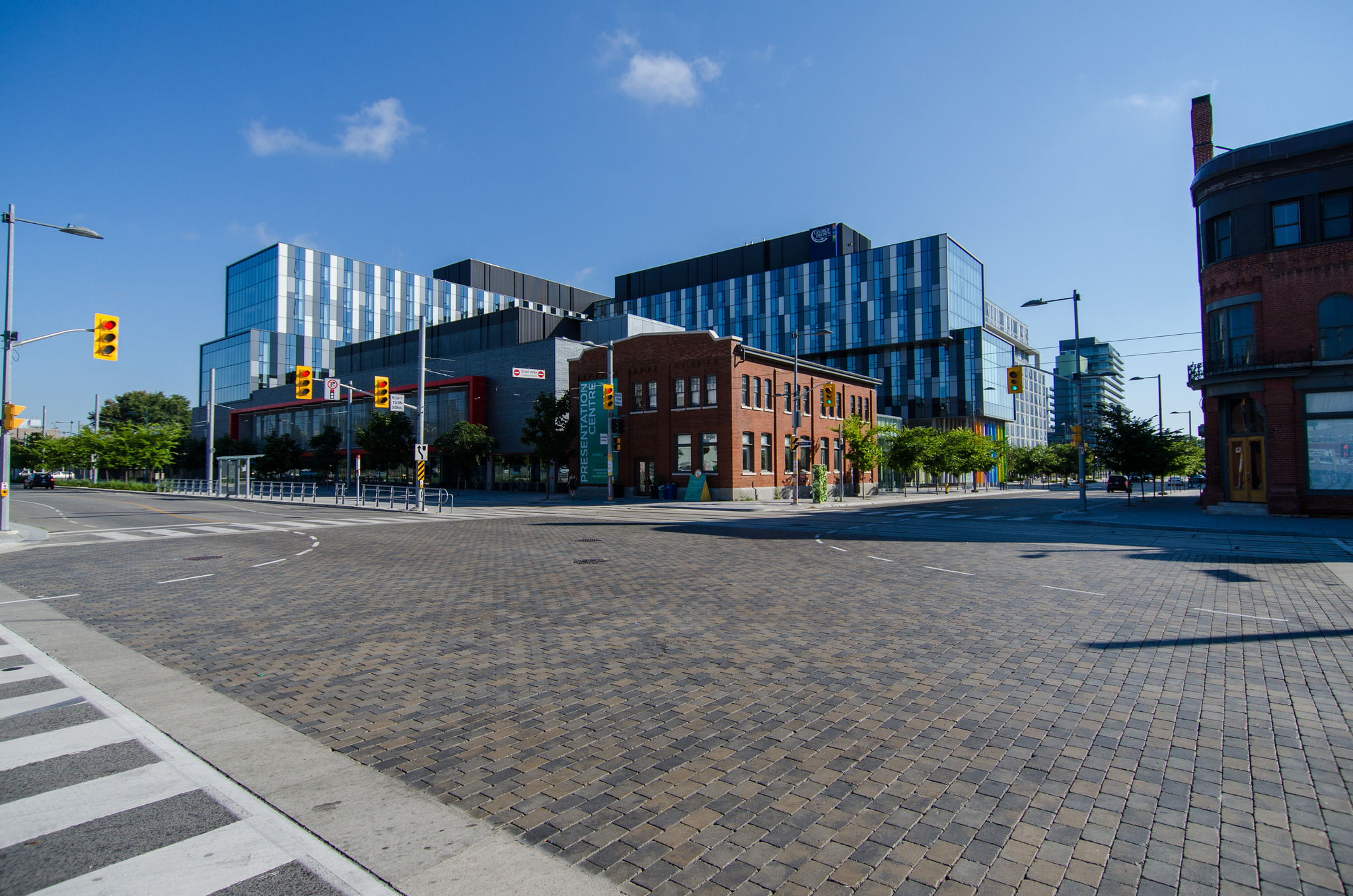 The intersection of Front St. East & Cherry Street (Image Credit: Jeff Hitchcock, Flicker)