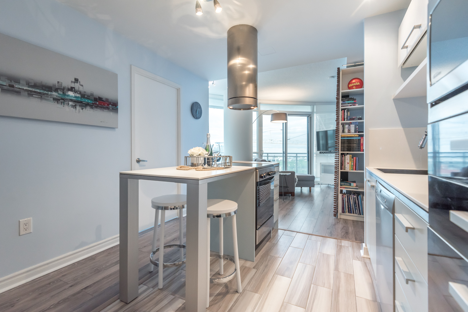 Kitchen and living room view.