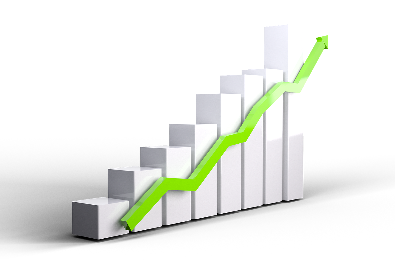 3D bar graph with silver bars and green arrow, indicating rising prices in November 2019 GTA Housing Market Report.