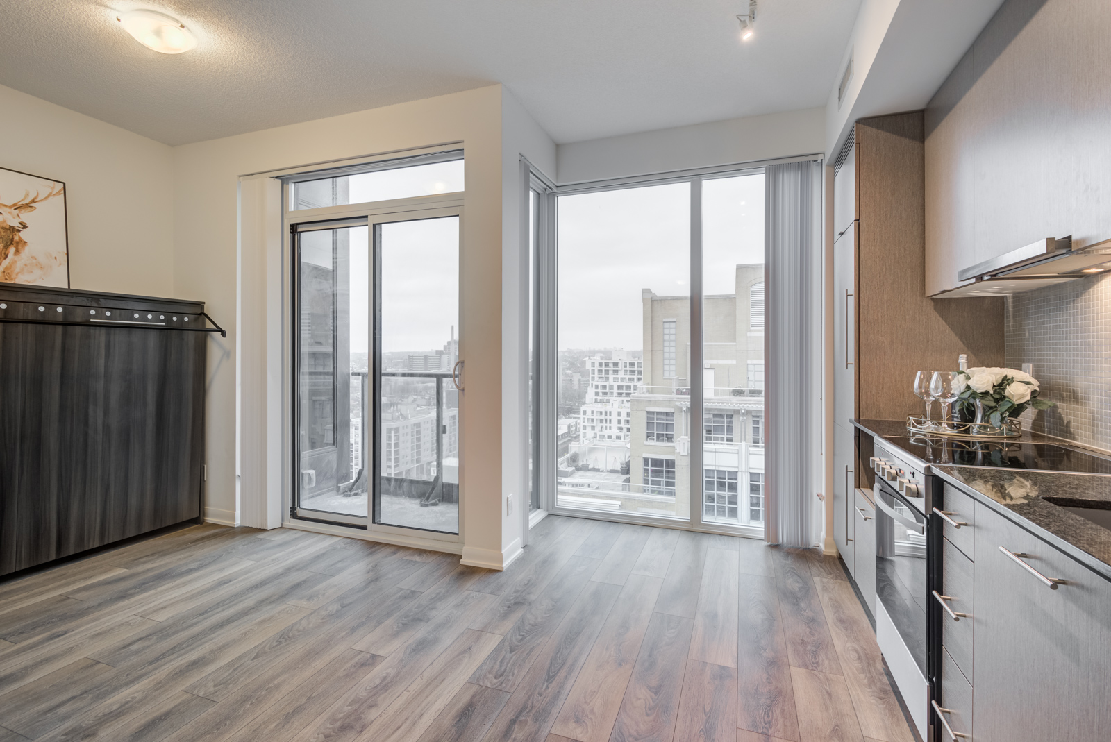 Huge windows and balcony with view of Toronto's Fashion District