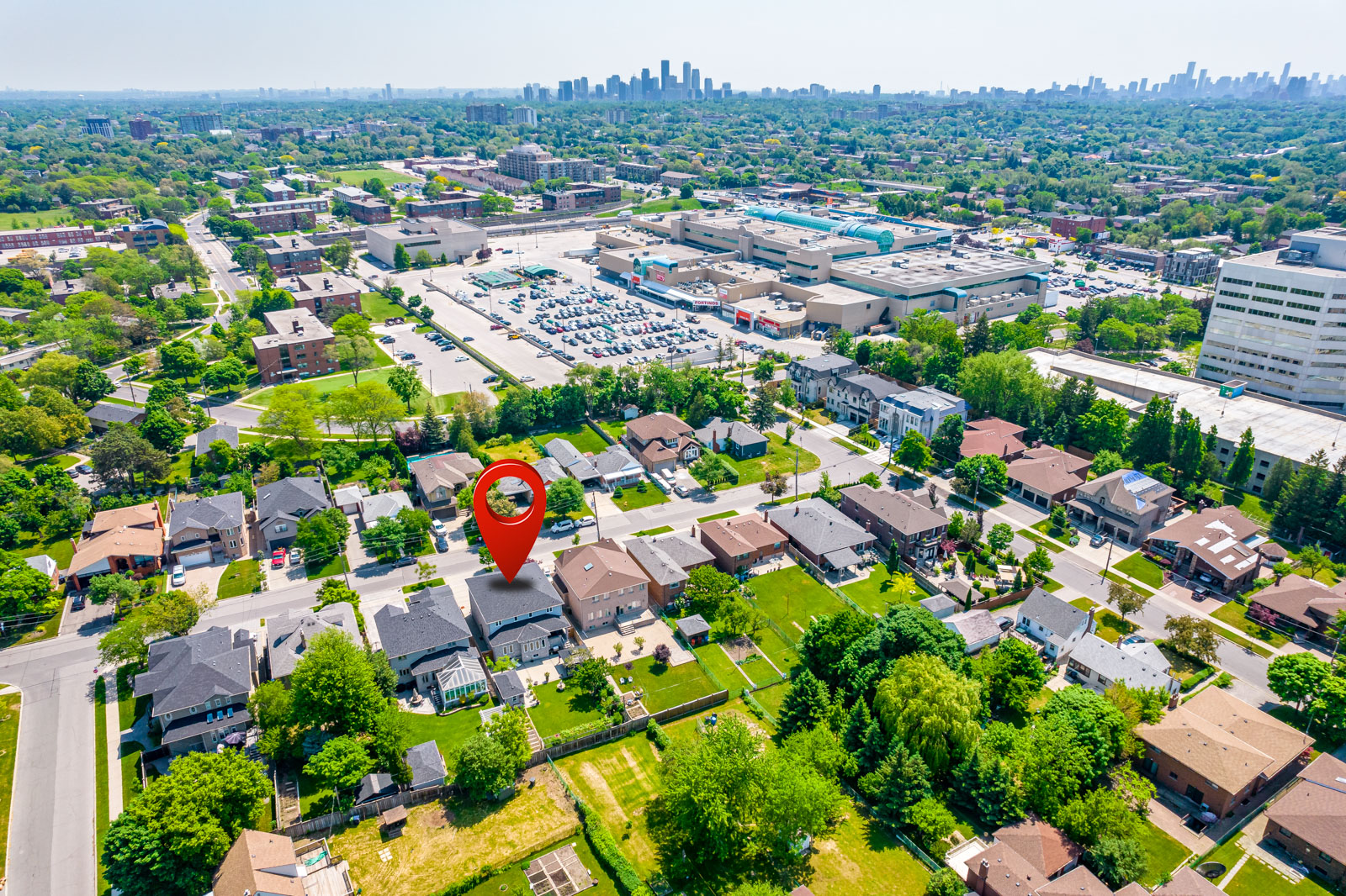 Aerial photo of suburban Lawrence Heights neighbourhood in North York, Toronto.