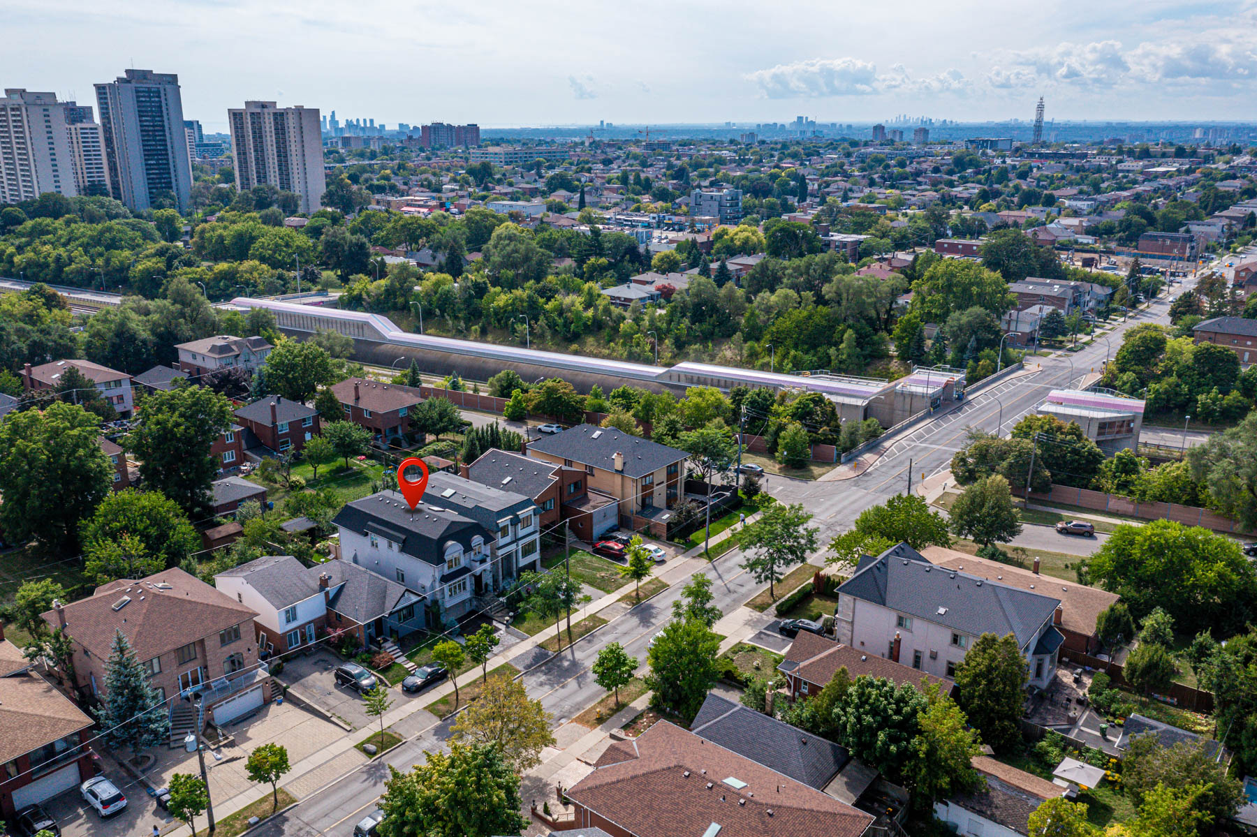 Aerial view of 741 Glencairn Ave in Lawrence Manor neighbourhood of North York.