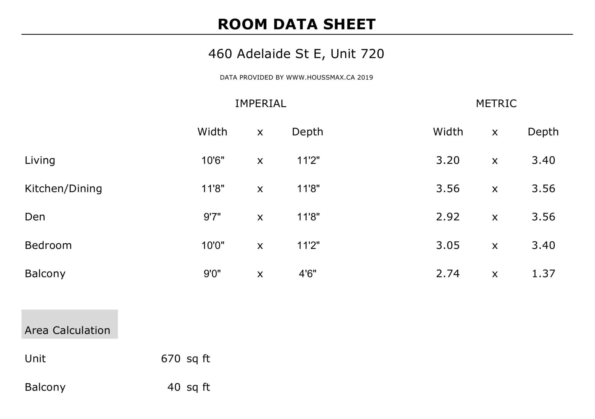 Unit 620 measurements and room sizes