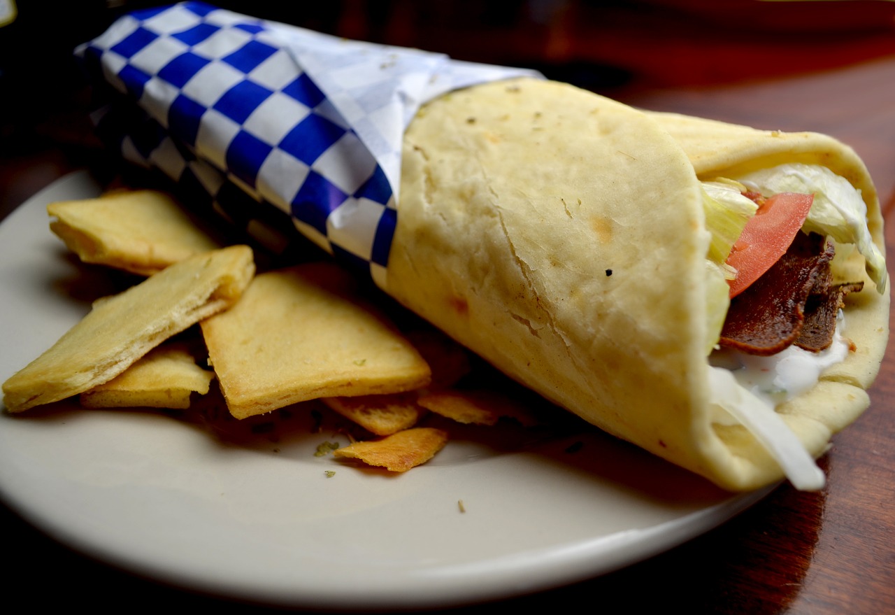 Close up of Gyro on a plate, a type of Greek food.