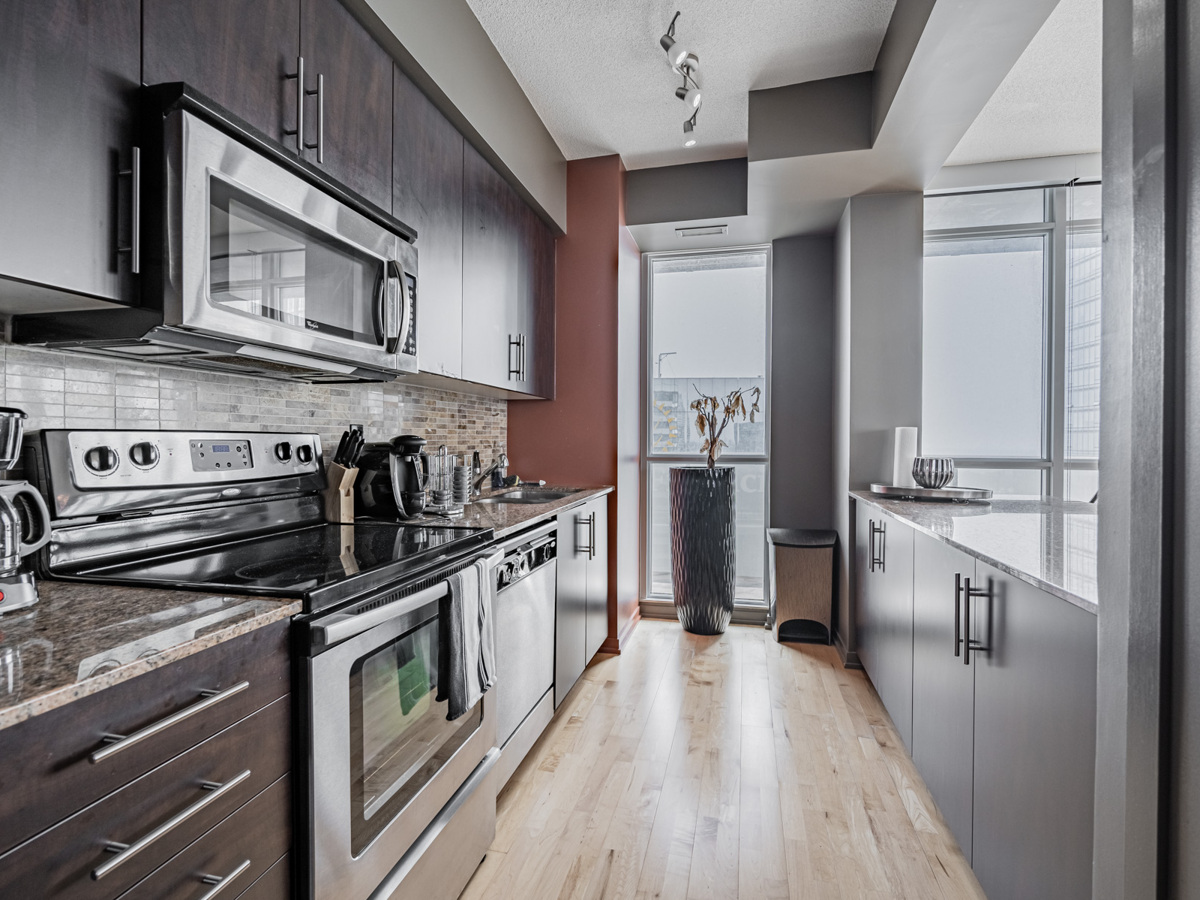 55 Bremner Unit 4709 – galley kitchen with 2 parallel counters and aisle.