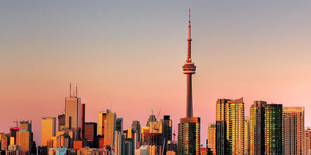 Toronto skyline at dusk.