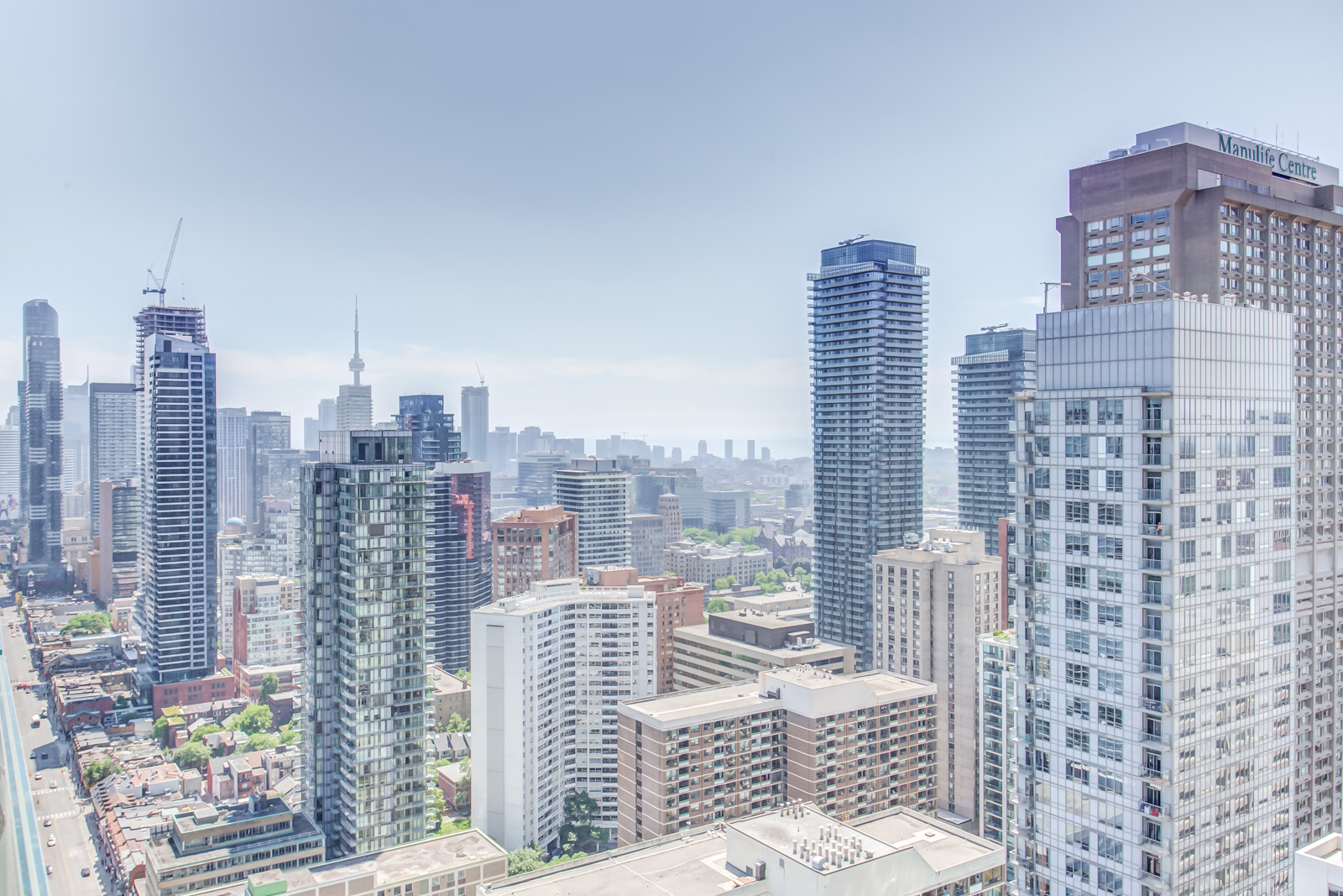 Ariel view of Yonge and Bloor from balcony of 1 Bloor St E Unit 3408.