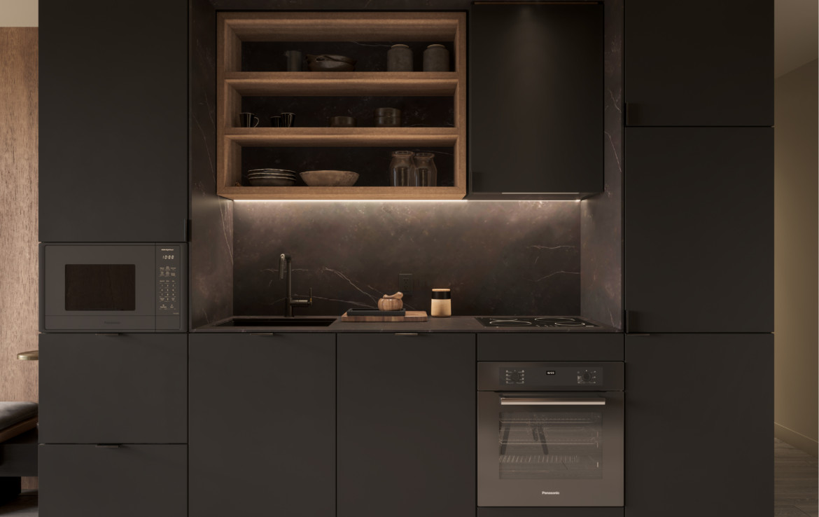 Kitchen render of 55C Condos on 55 Charles St E Toronto.