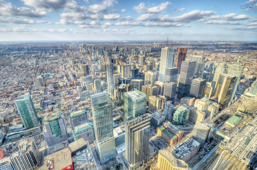 Aerial view of downtown Toronto and condos.