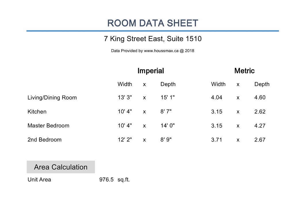 7 King Street East measurements.