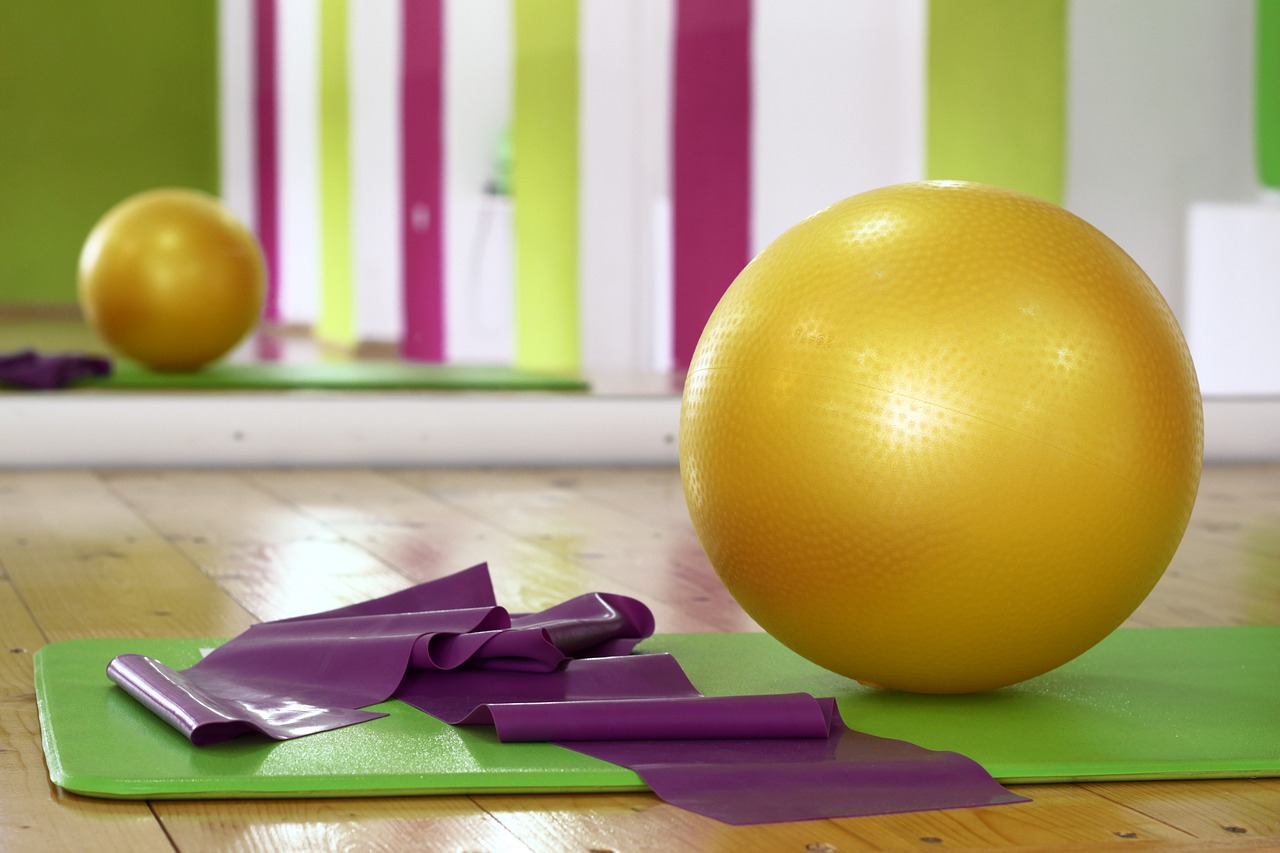 Gold ball and yoga mat.