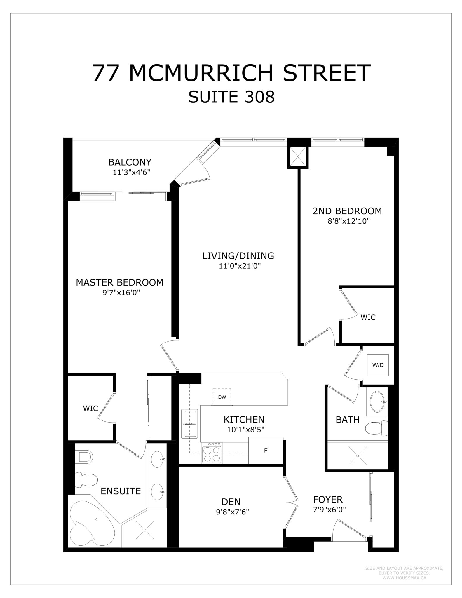 Condo floor plans for 77 McMurrich St Unit 308 in Yorkville.
