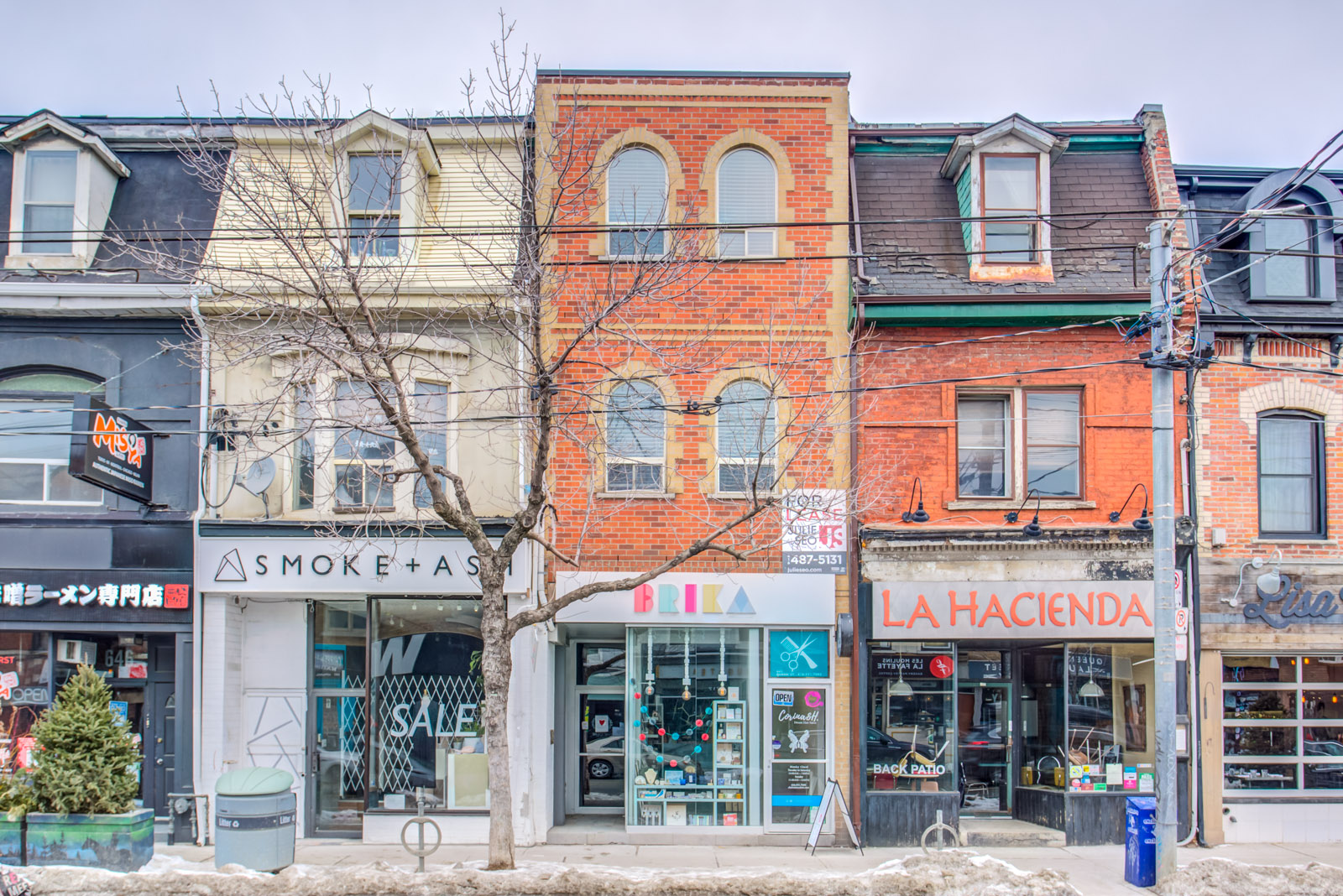 642 Queen Street West exterior and several other buildings.