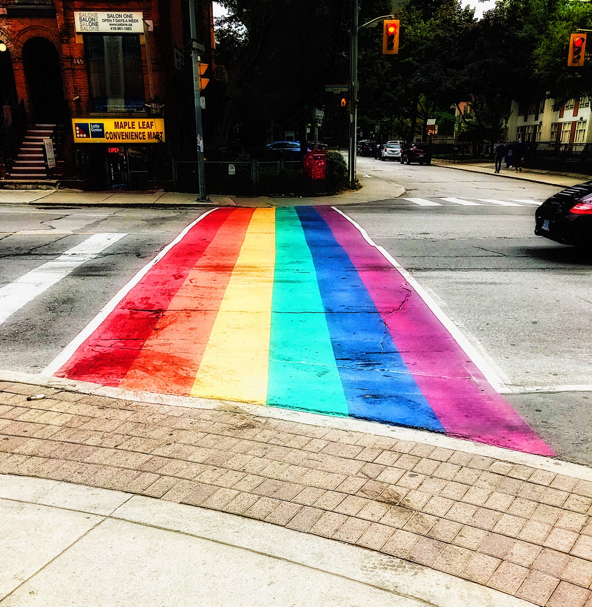 Rainbow colours on road in Toronto