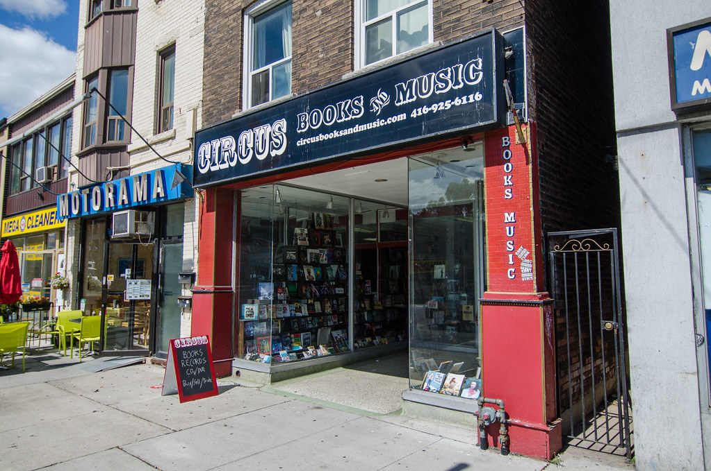 Circus books and music storefront in The Danforth, Greektown Toronto.