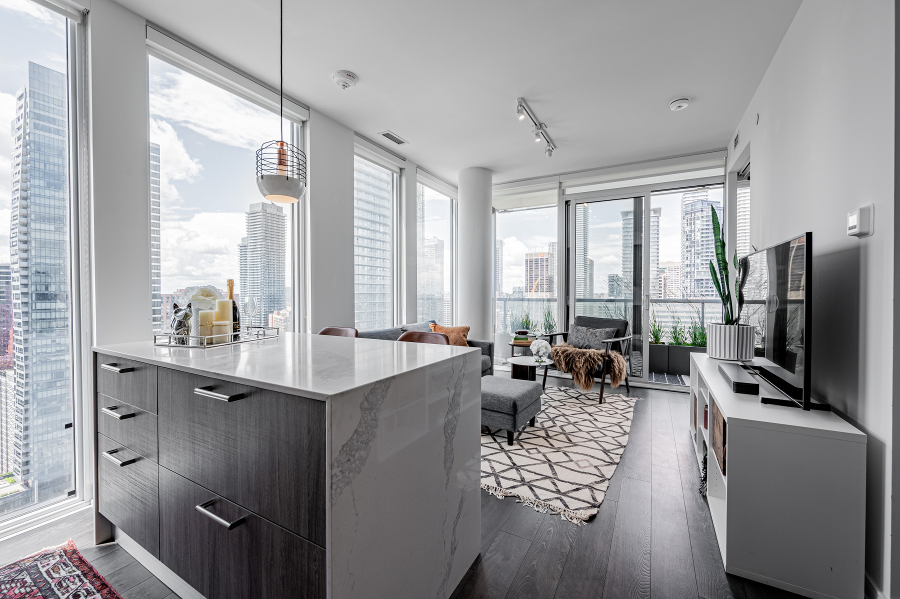 28 Wellesley St Unit 3009 Caesarstone kitchen island.