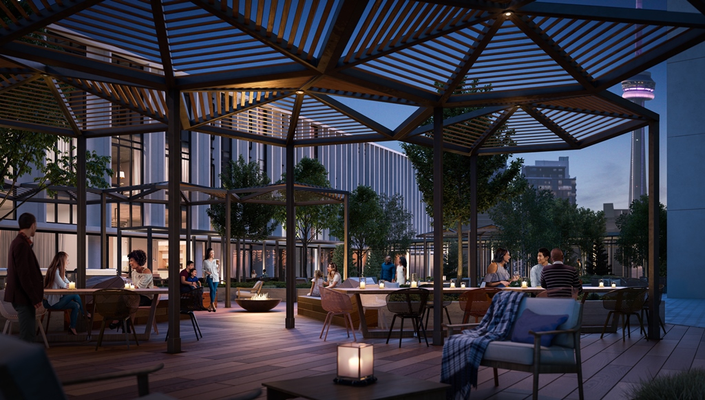 Image of Sugar Wharf rooftop deck and CN Tower.