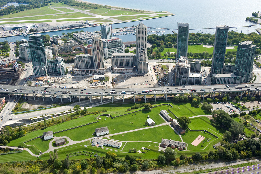 Sky view of Fort York and surrounding area