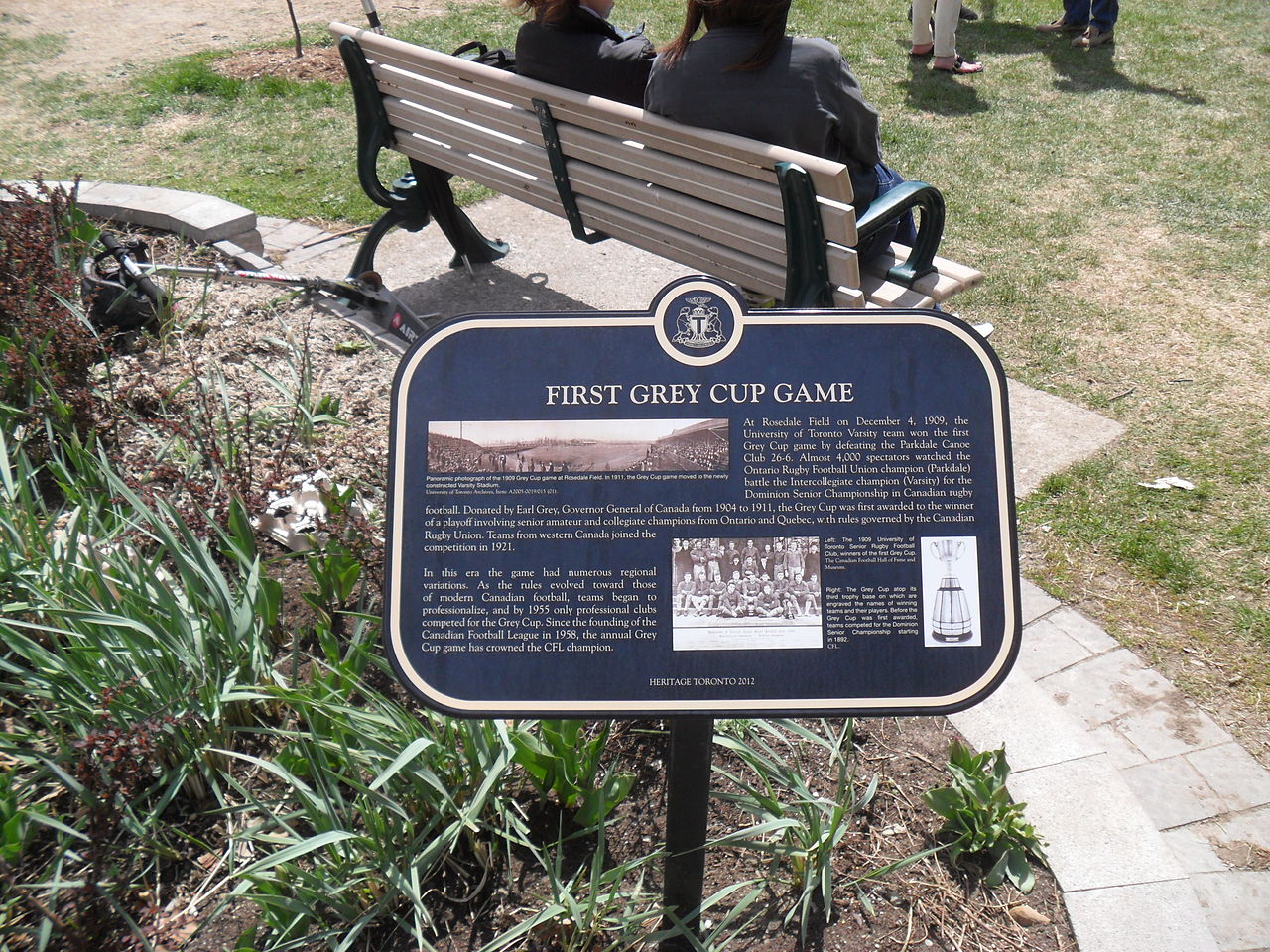 Plaque showing Rosedale Park in Toronto as place of first Grey Cup game