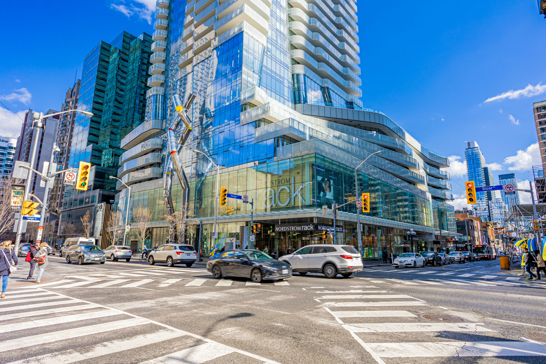 Across the street shot of Nordstrom Rack at One Bloor Condos.