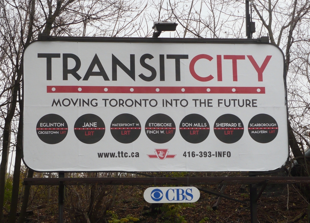 Billboard of Transit City showing Eglinton Crosstown LRT and other stops