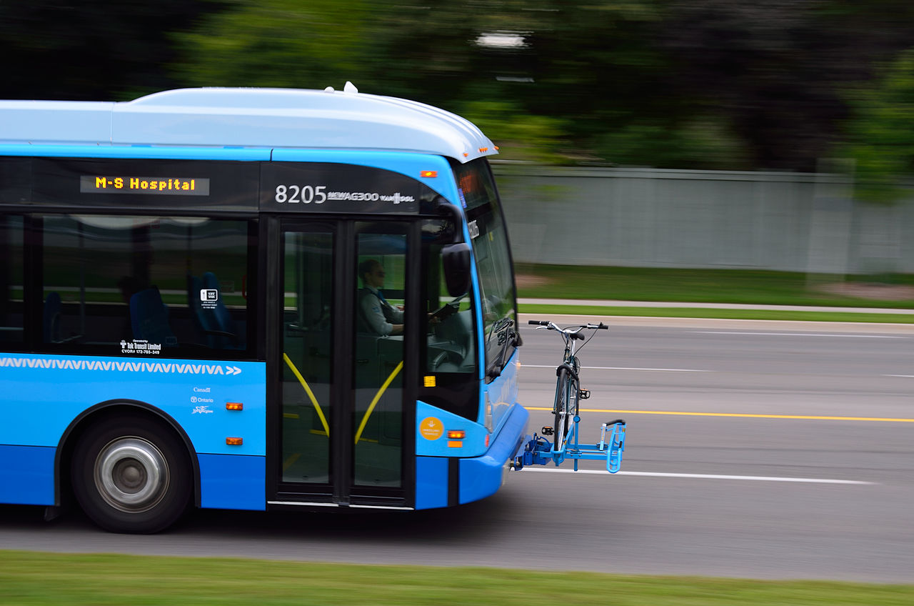 Viva bus image; the bus is blue and black and we can only see its front.