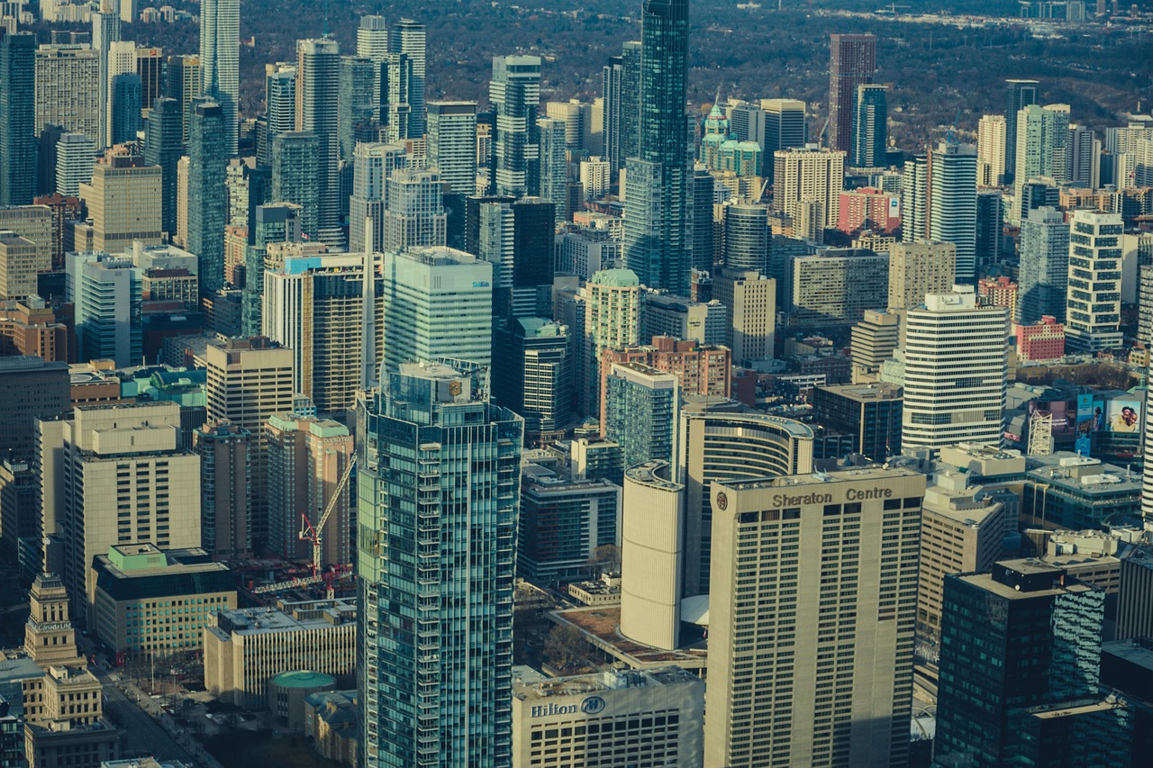 Aerial view of Toronto skyline including condos and City Hall