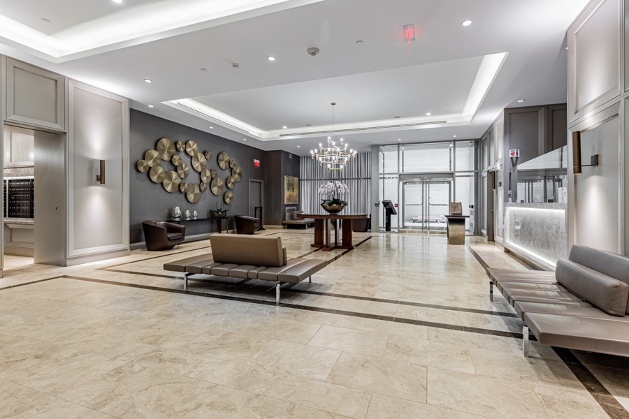 Modern and luxury lobby of The Residences of Yorkville Plaza condos.