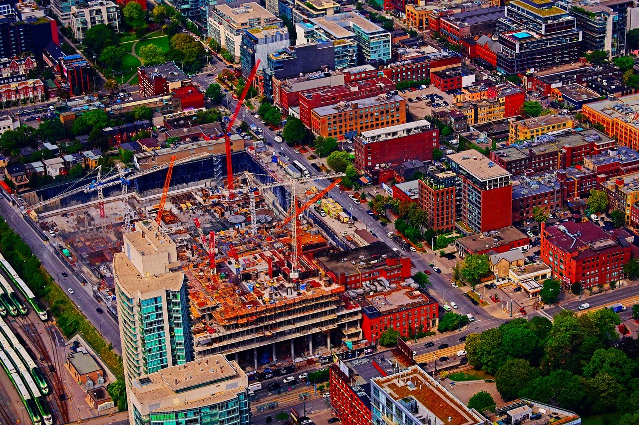 Aerial view of construction in Toronto.