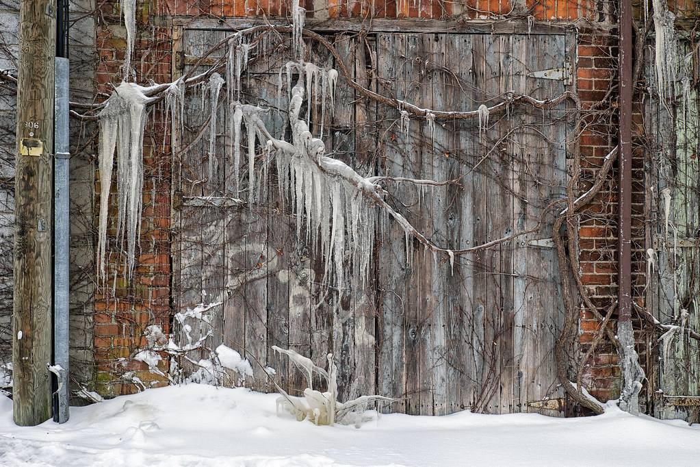 Home with frozen icicles.