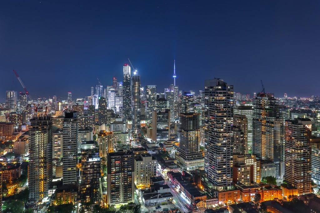 Night view of Toronto real estate landscape.