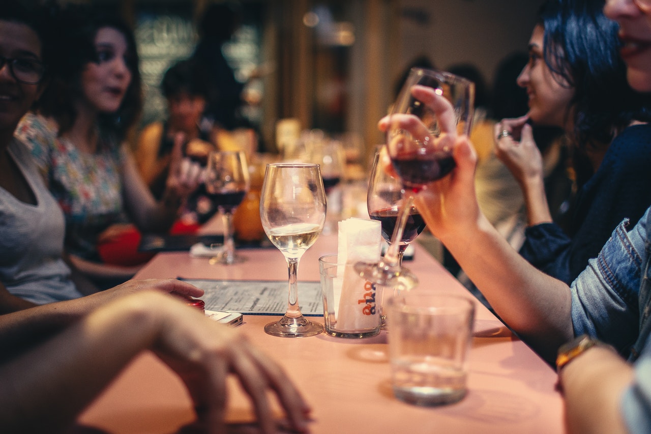 Restaurant with people drinking and eating