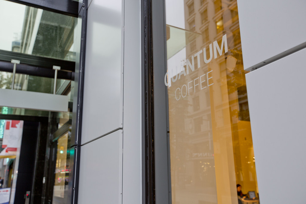 Quantum Coffee window sign on 460 King West, Toronto.