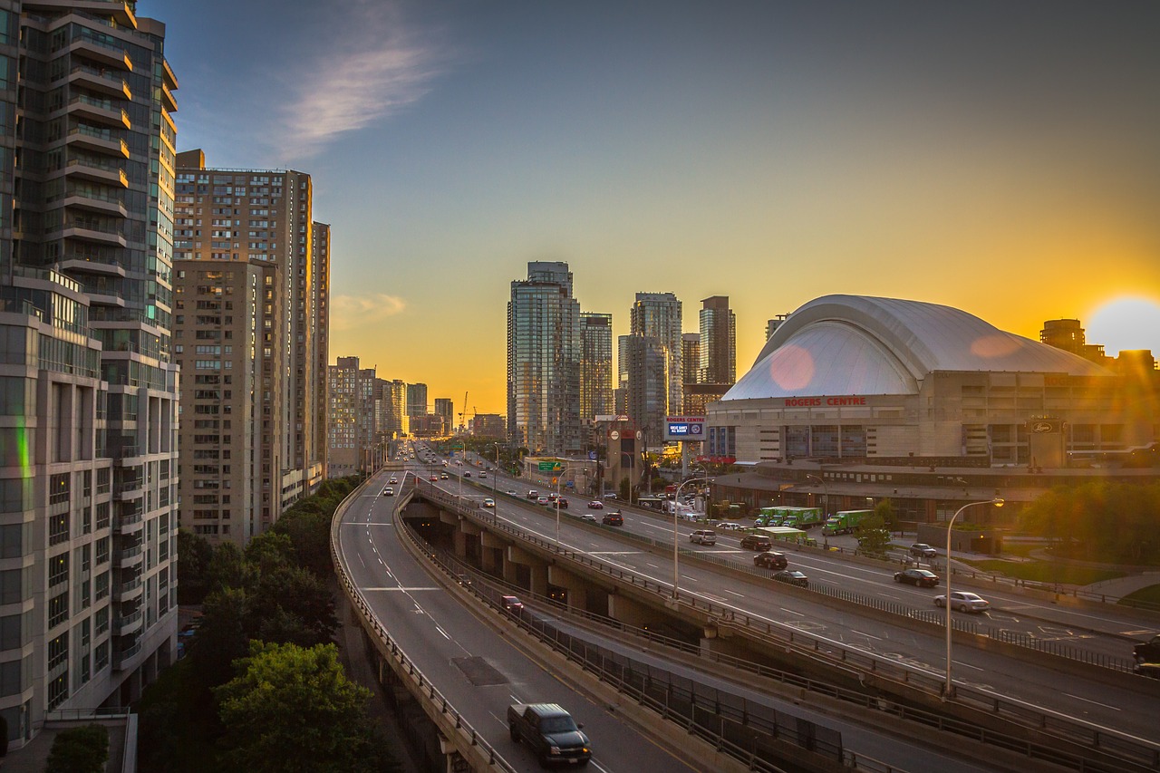 The Rogers Centre in Toronto looking so beautiful at sunset. It almost looks like a work of art.