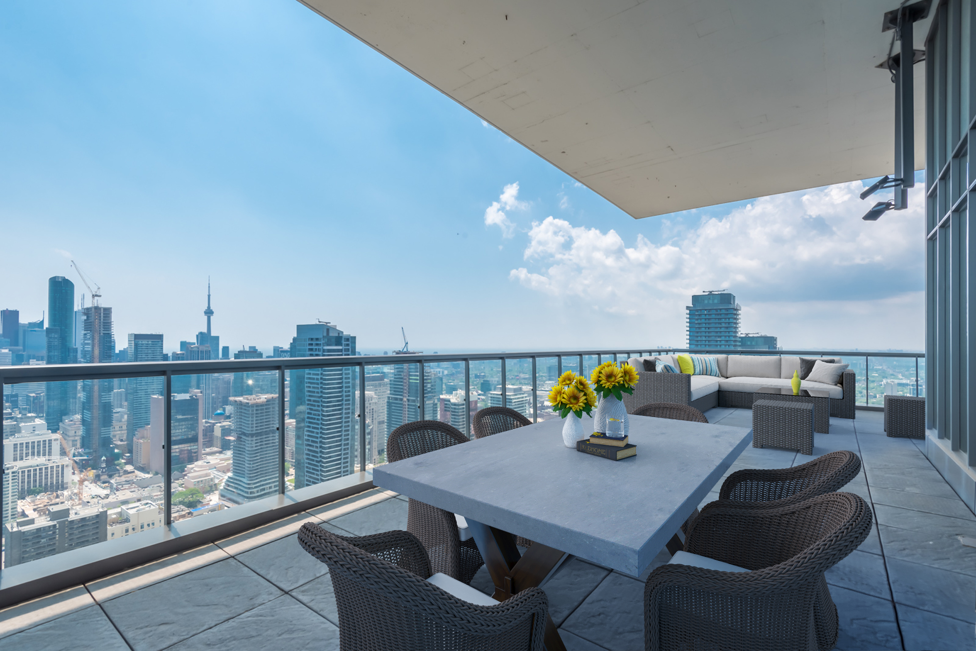 Another 3d image, this one of the patio with chairs and tables.