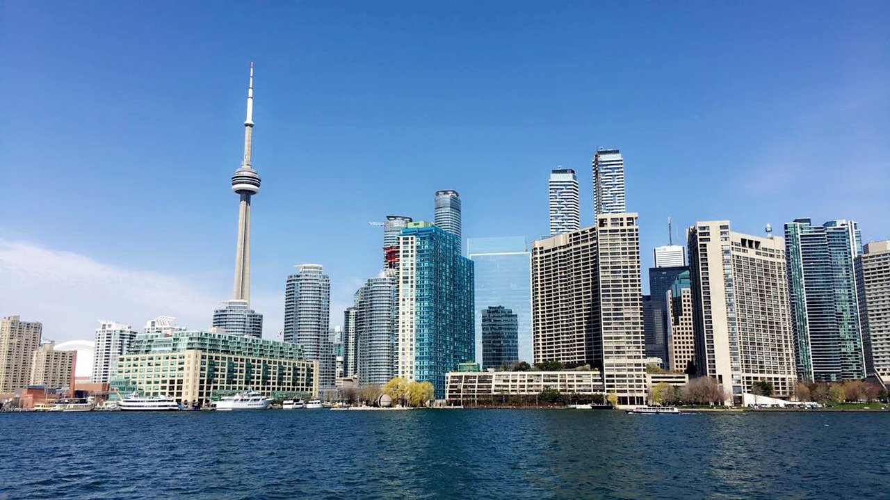 Toronto skyline from Lake Ontario for COVID-19 conclusion.