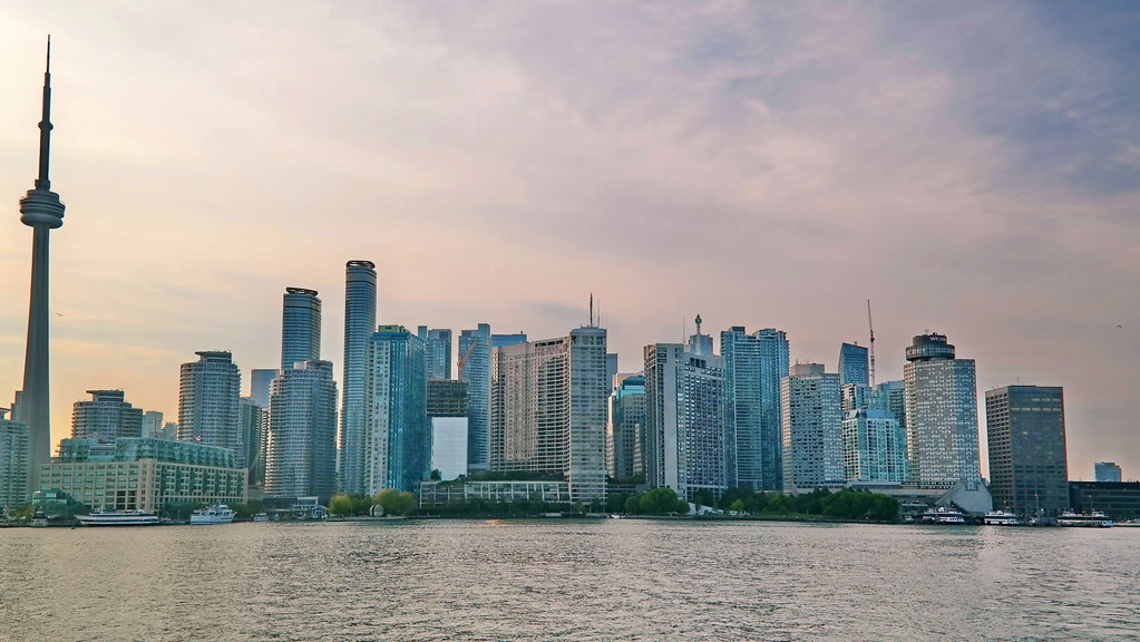 Morning view of Toronto skyline from Lake Ontario.