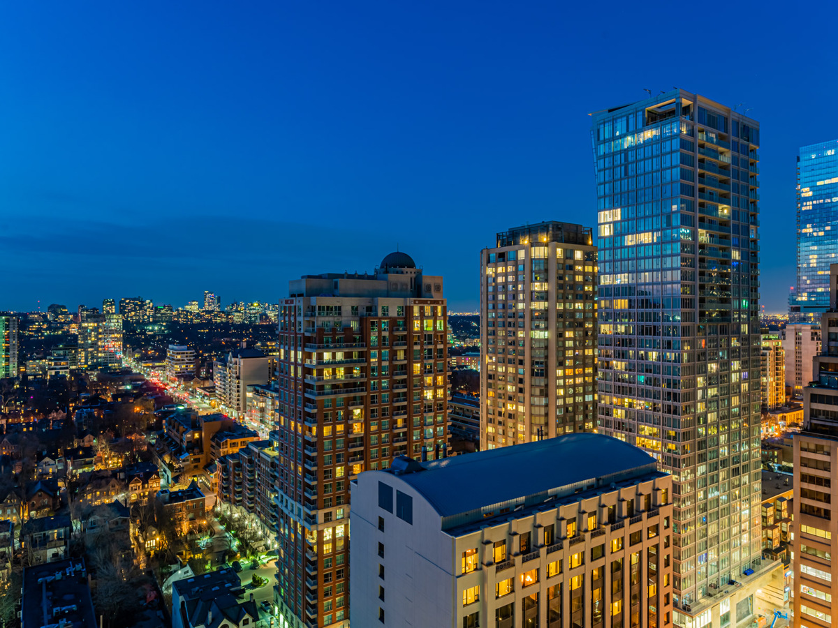 View of Toronto city lights at night.