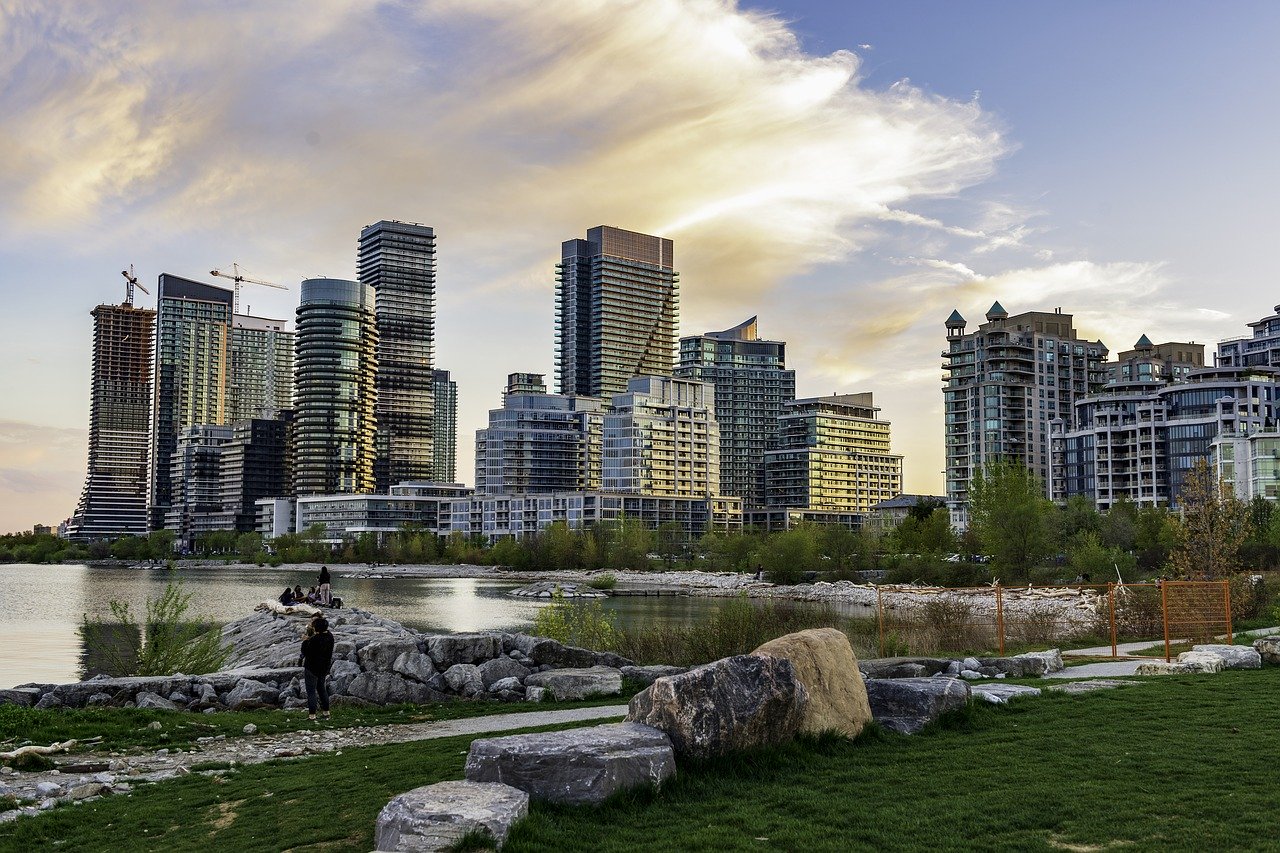 Toronto harbour with condo construction in distance showing 2020 spring market is off to great start.