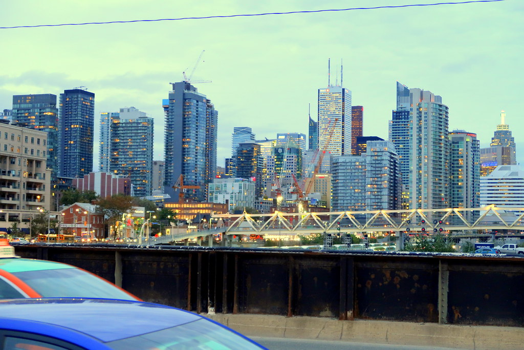 Toronto skyline from highway.