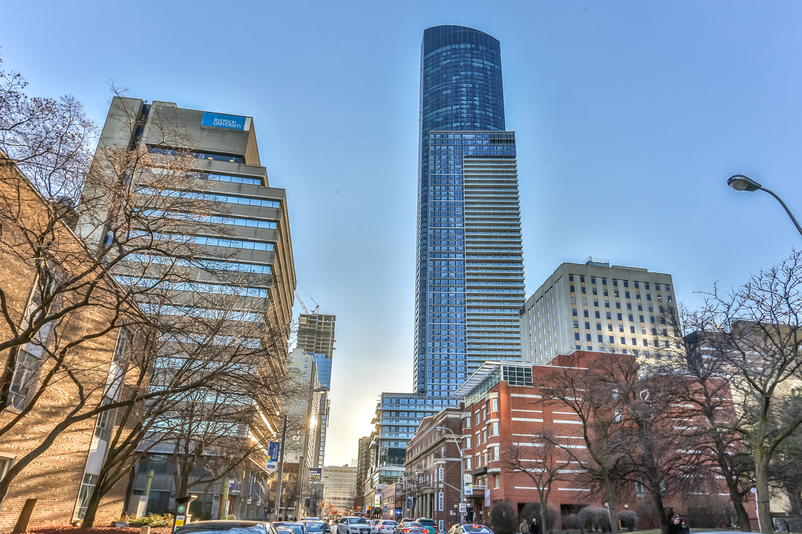 Image of 384 Yonge Street from a distance. So much traffic, cars, and also rather tall buildings.