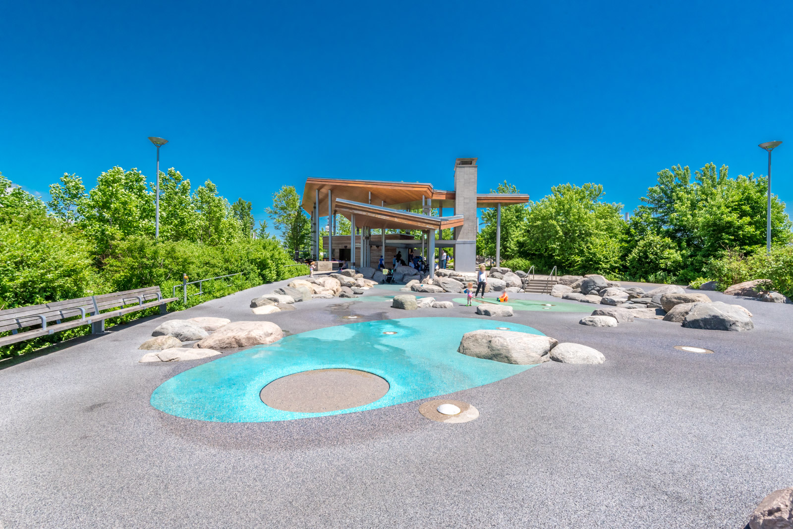 Splash pad and children's play area.