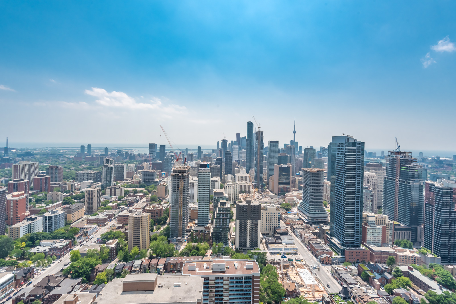 Sky view of downtown Toronto and construction.