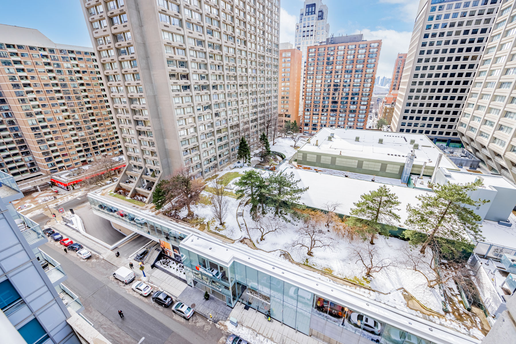 View of Manulife Centre from balcony of 35 Balmuto St Unit 1209.