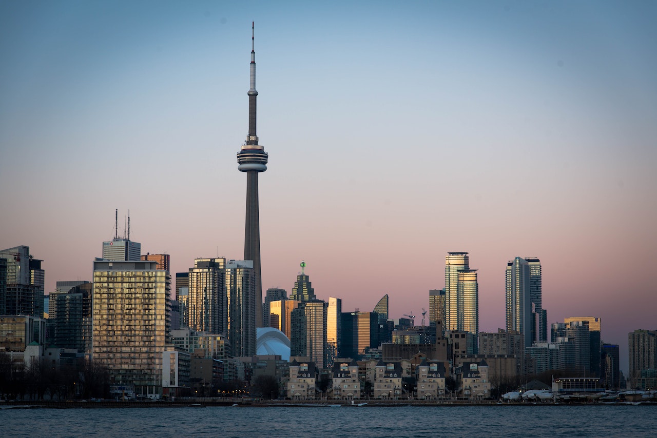 Toronto skyline with CN Tower shown prominently.