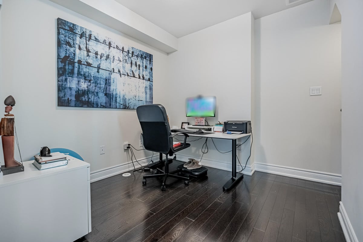 Den being used as a home office with desk and computer – 2132 Bayview Ave Unit 199.