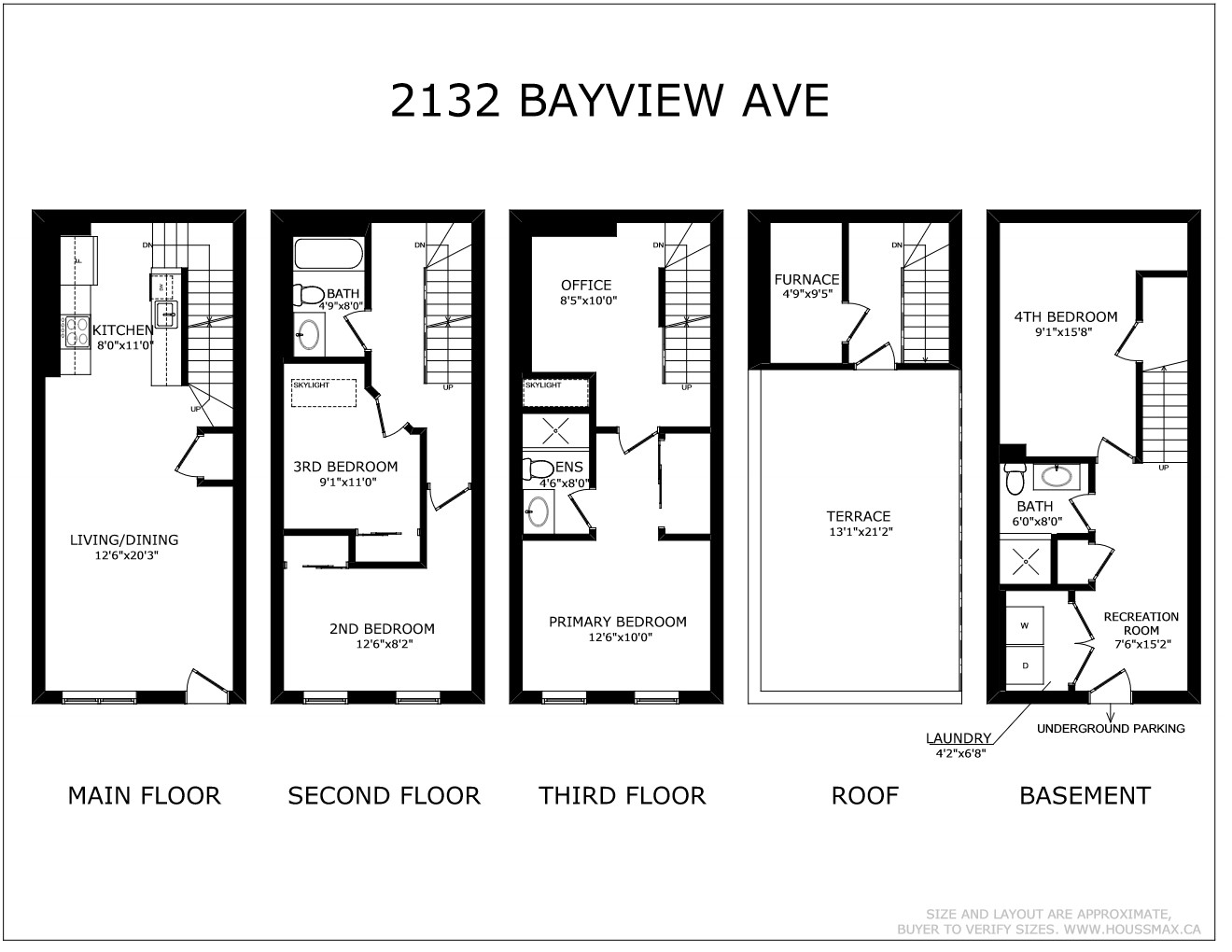 Floor plans for 2132 Bayview Ave Unit 199.