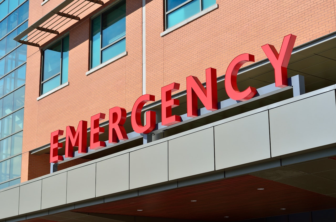 Red Emergency sign outside hospital