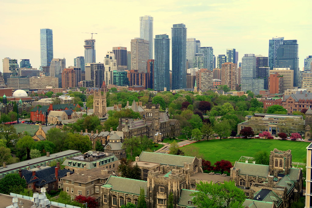 University of Toronto in foreground, Toronto skyline in background.