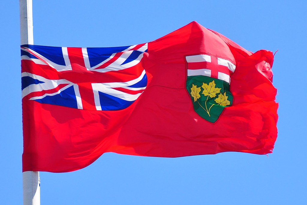 Flag of Ontario waving.